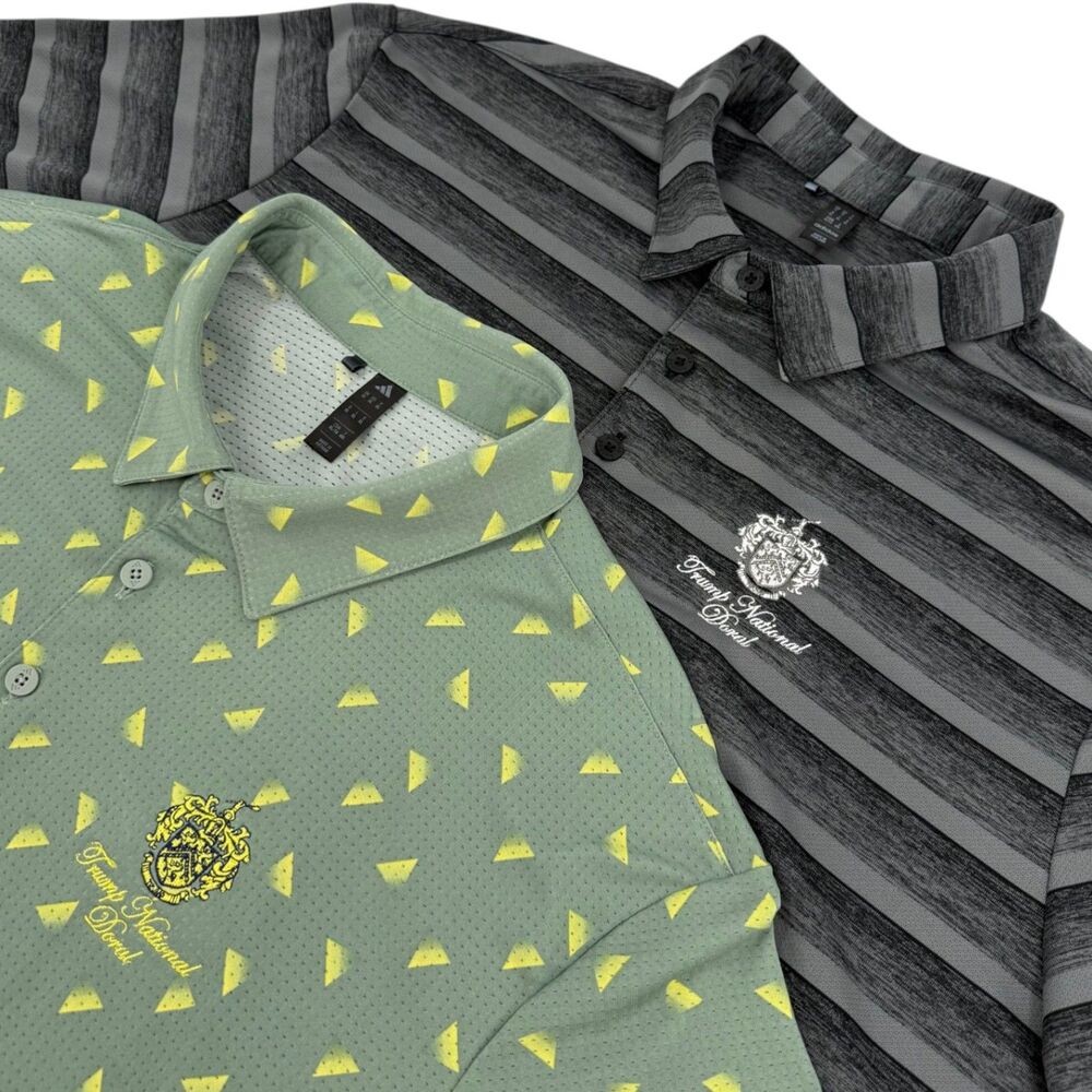 Adidas x Trump National Doral Bundle of 2 Polo Green/Striped Polo Black Gray